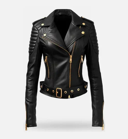 Women's Pink Genuine Leather Biker Jacket