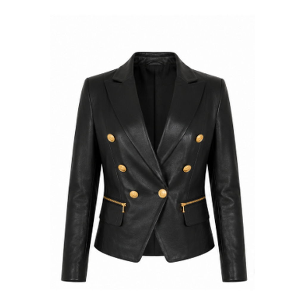 L'AGENCE Ottilie Leather Blazer in Black