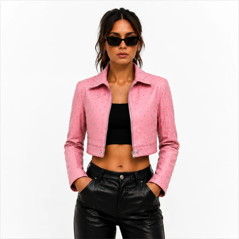women's pink leather jacket