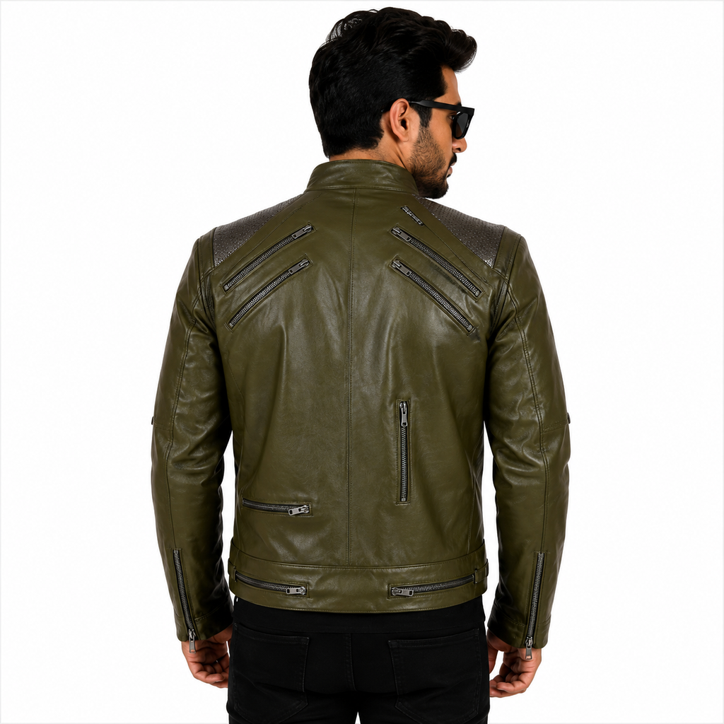 Michael Jackson Beat It olive green Leather Jacket