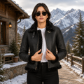 Sherilyn B-3 Distressed Black Leather Bomber Jacket