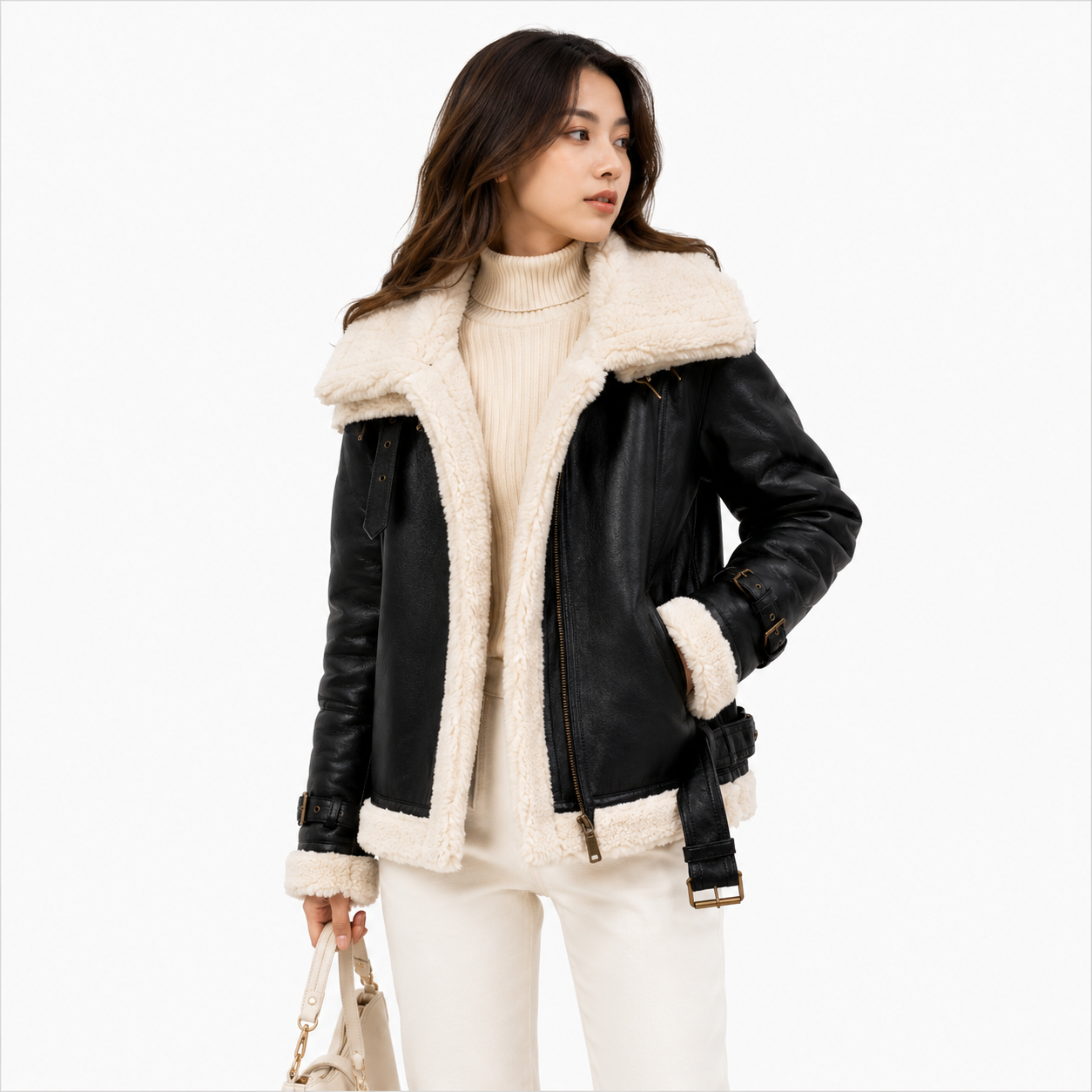 Velocite Oversized Leather Shearling Jacket