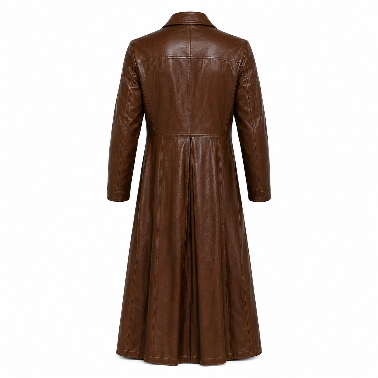 Full-Length Double-Breasted Leather Duster Trench Coat