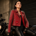 Red Spiked Punk Rock Leather Jacket