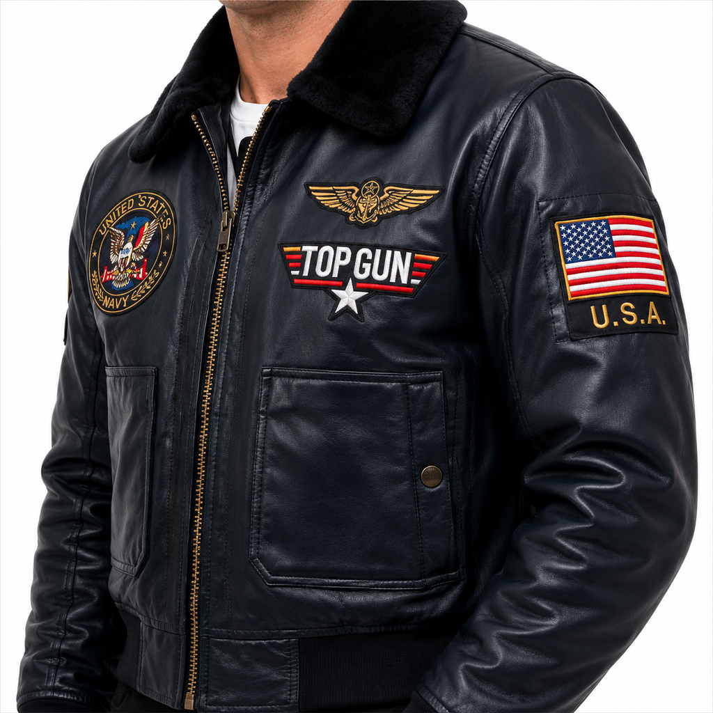 Men's Navy Blue Top Gun G-1 Flight Leather Bomber Jacket