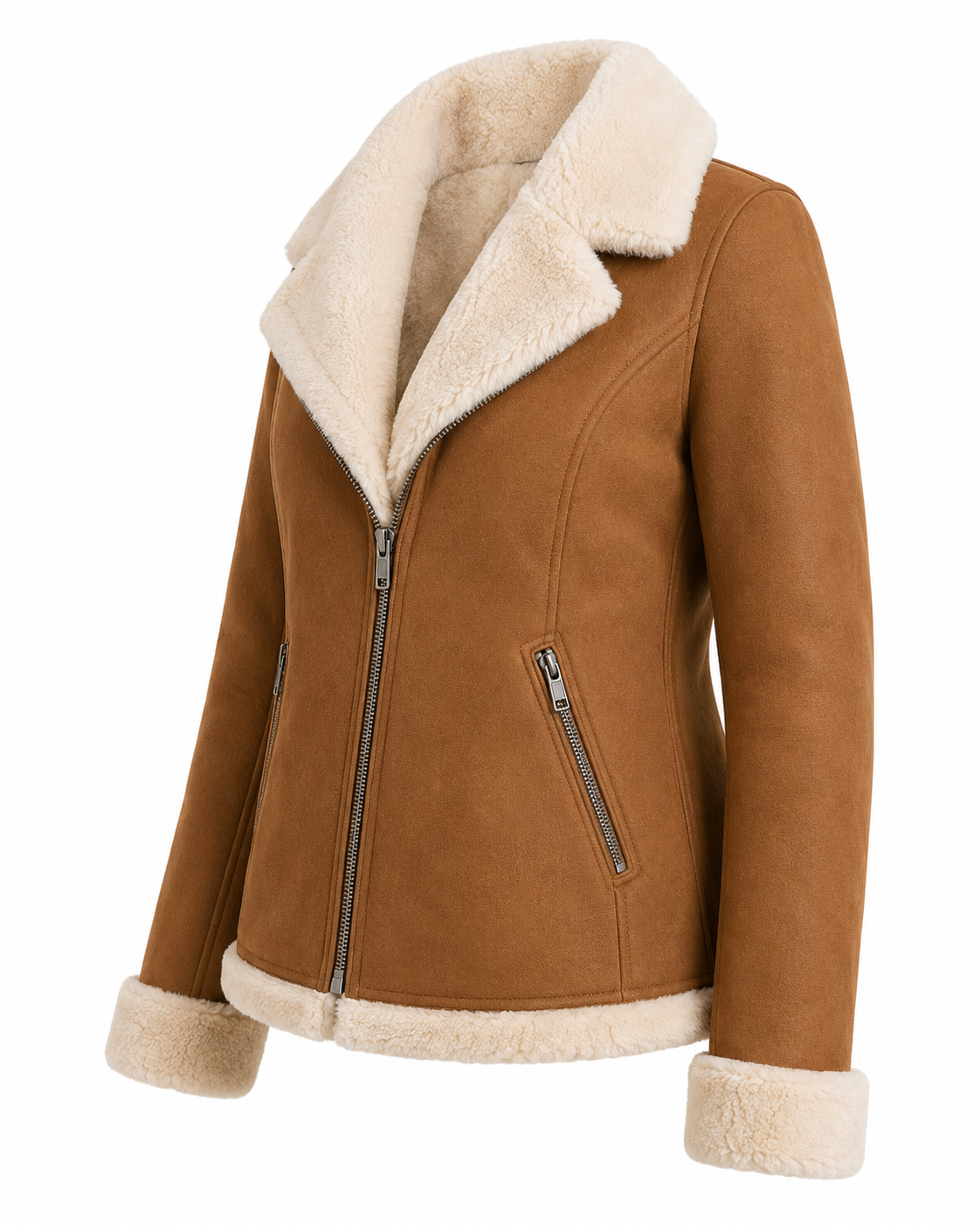 Women's Light Gray Faux Shearling Jacket