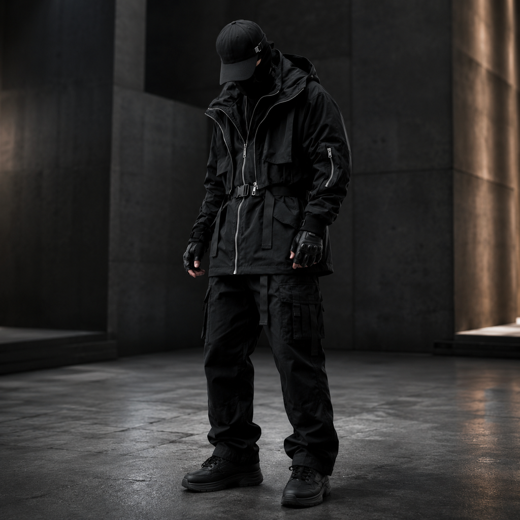 Men's Urban Techwear Belted Tactical Parka Jacket