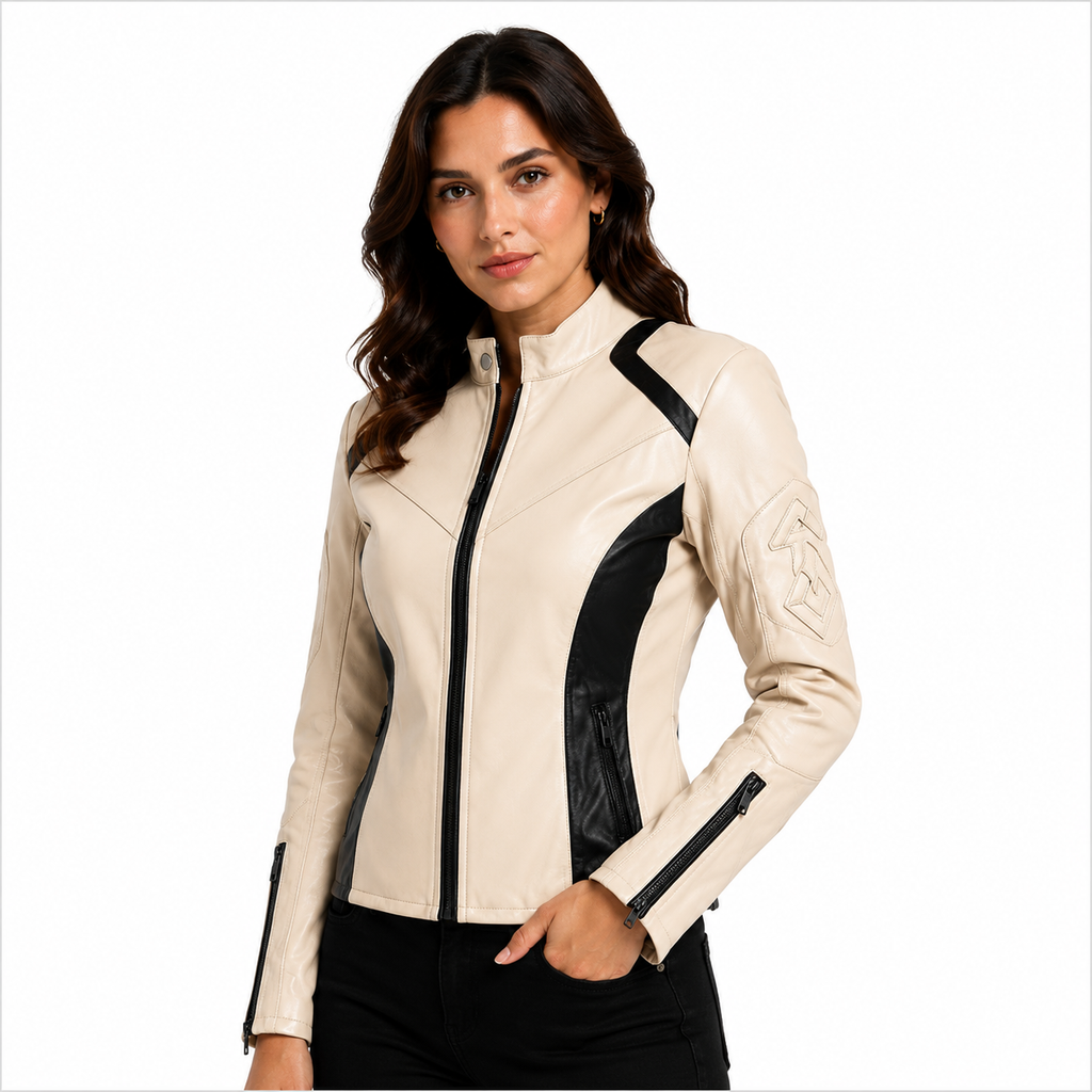 Women's Cream Cafe Racer Leather