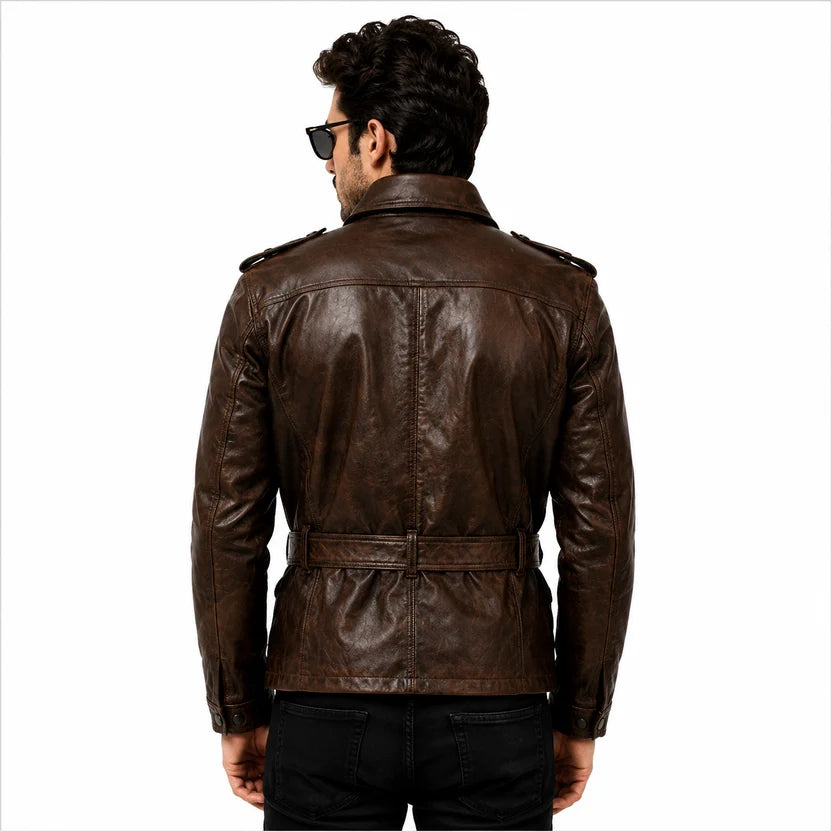 dark brown leather field biker jacket
