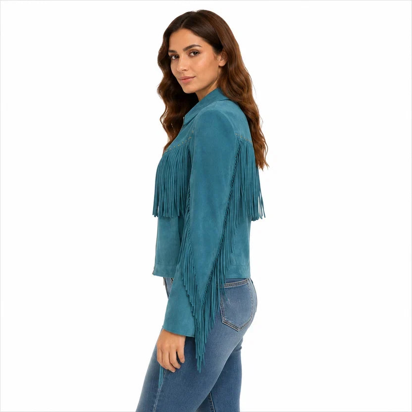 Women's Pink Suede Fringe Jacket