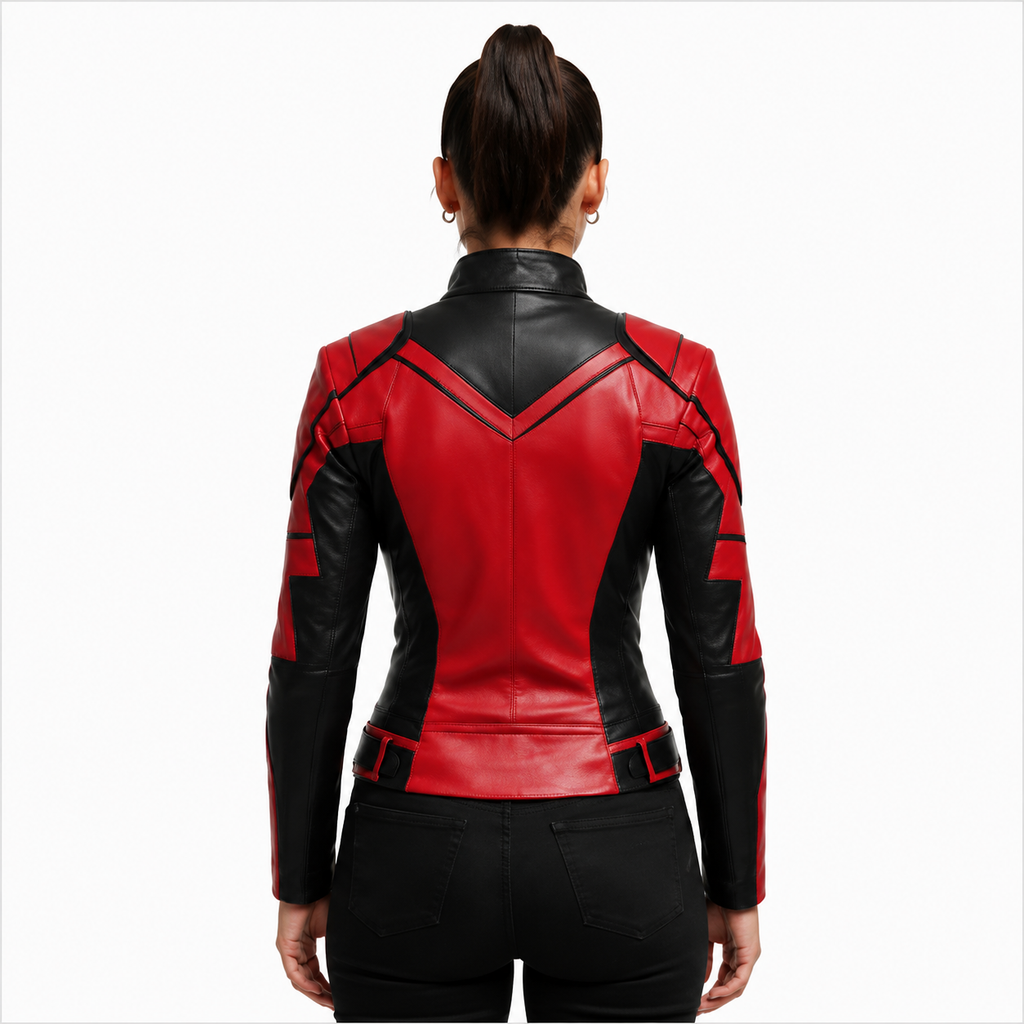 Women's Geometric Panel Leather Motorcycle Jacket 