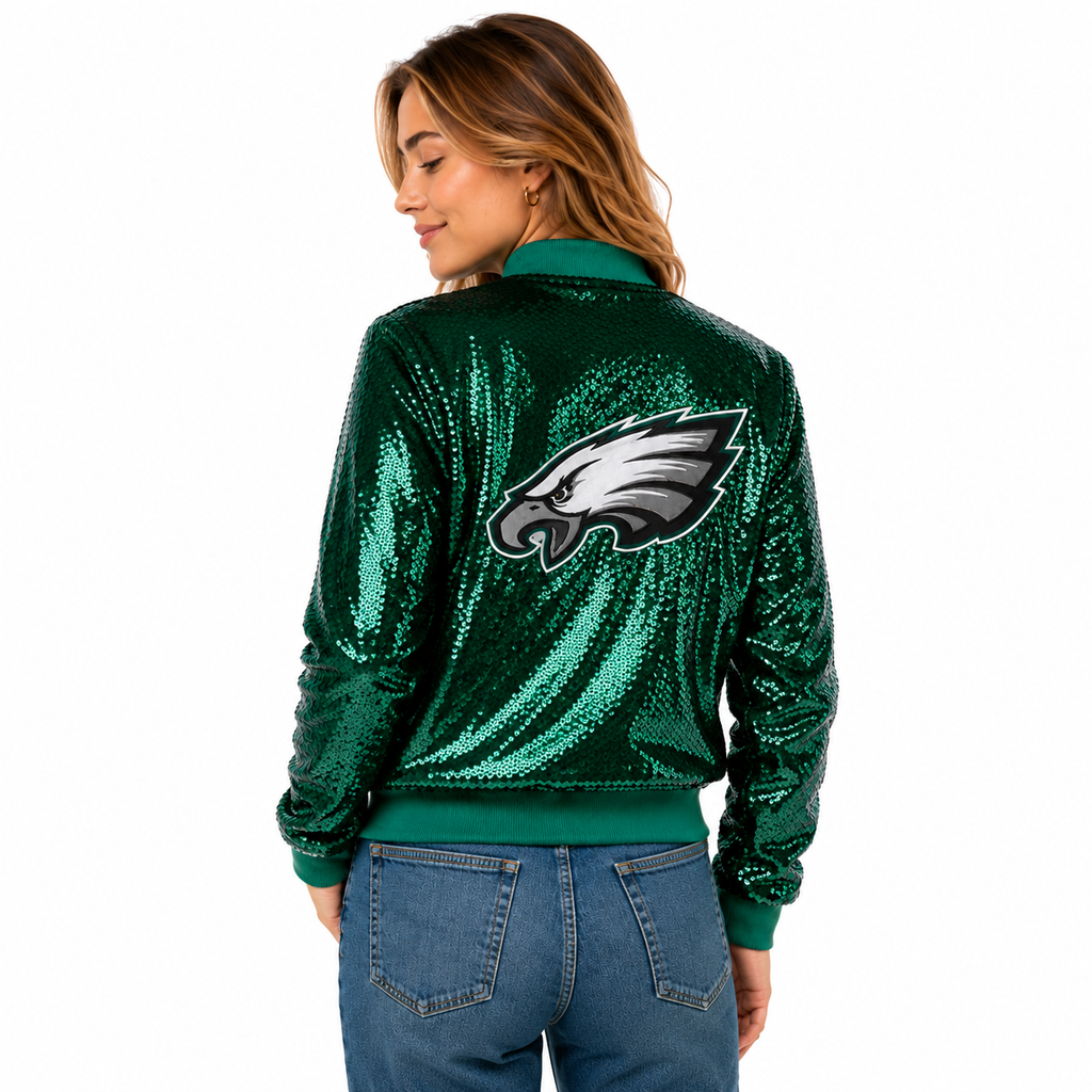 Philadelphia Eagles Full-Zip Sequin Bomber Jacket