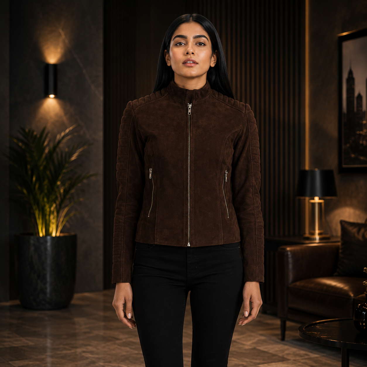 Women's Brown Suede Leather Jacket
