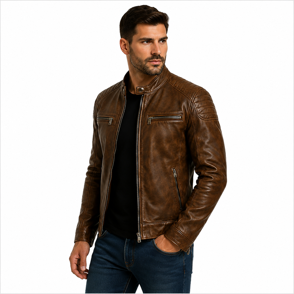 Men's Vintage Brown Cafe Racer Leather Jacket