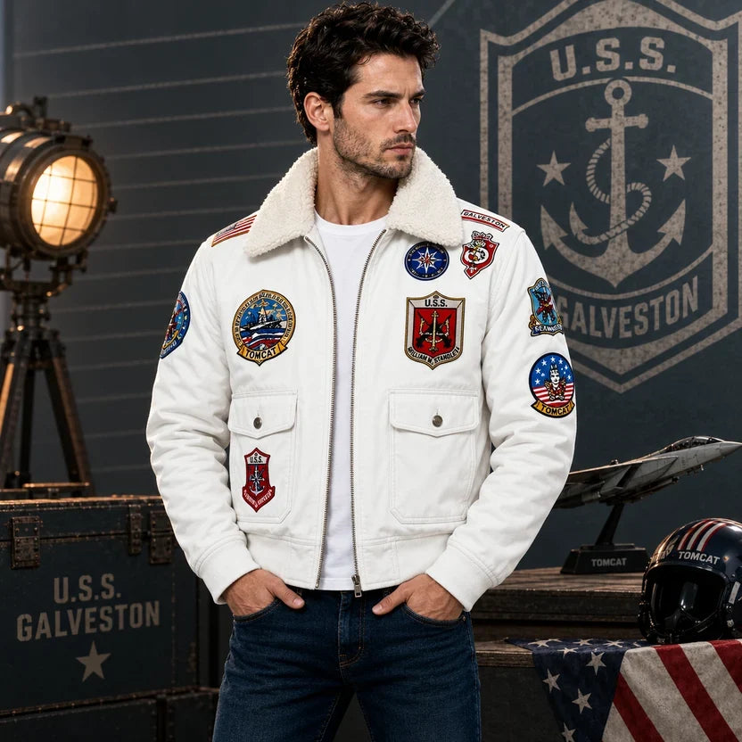 Men's Black Genuine Leather Top Gun Bomber Aviator Jacket