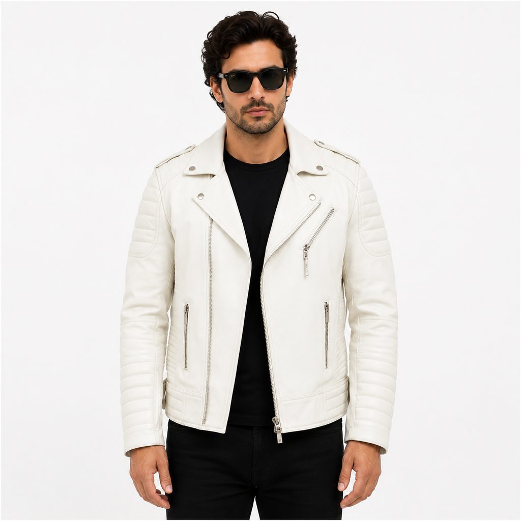 Men's Off-White Asymmetric Leather Biker Jacket
