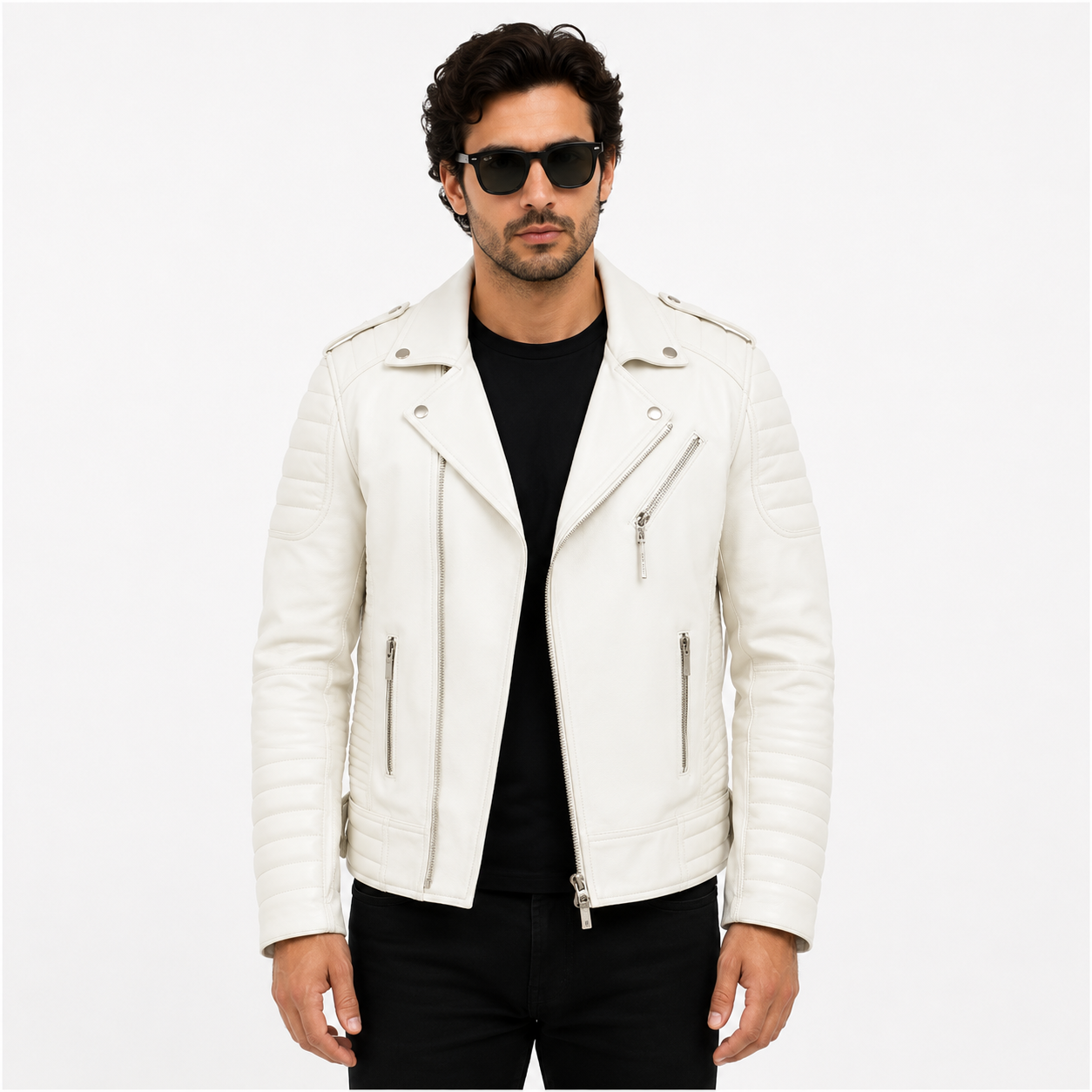 Men's Off-White Asymmetric Leather Biker Jacket