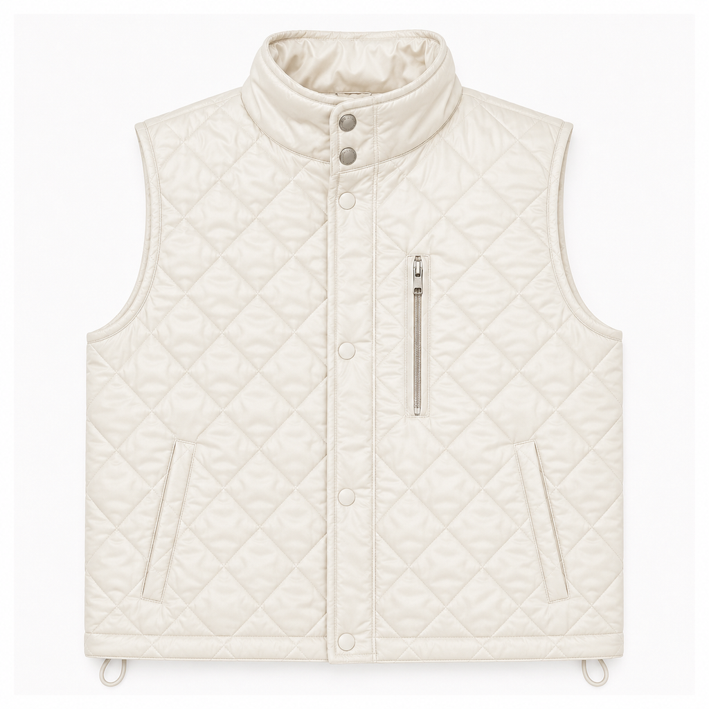 Men's cream or off-white diamond-quilted vest