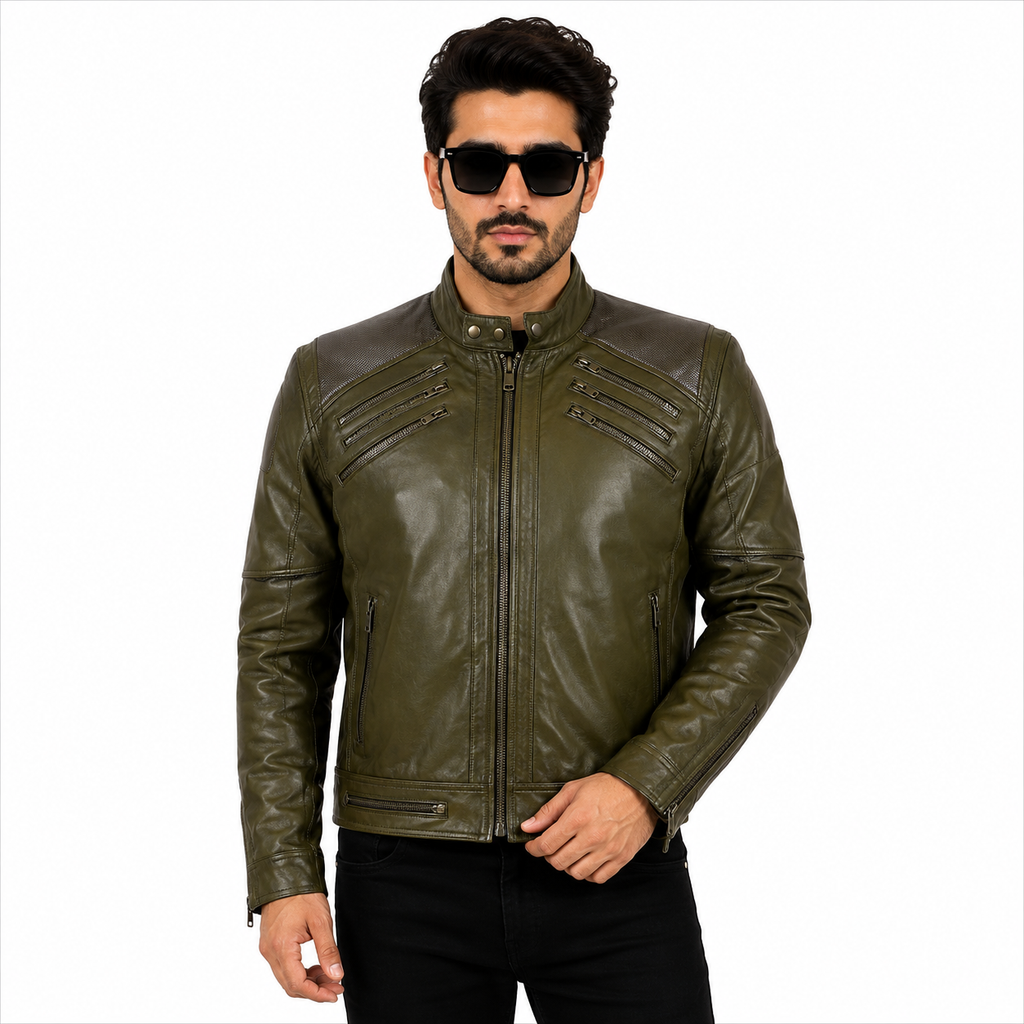 Michael Jackson Beat It olive green Leather Jacket
