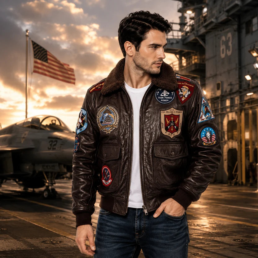 Brown Top Gun Bomber Jacket