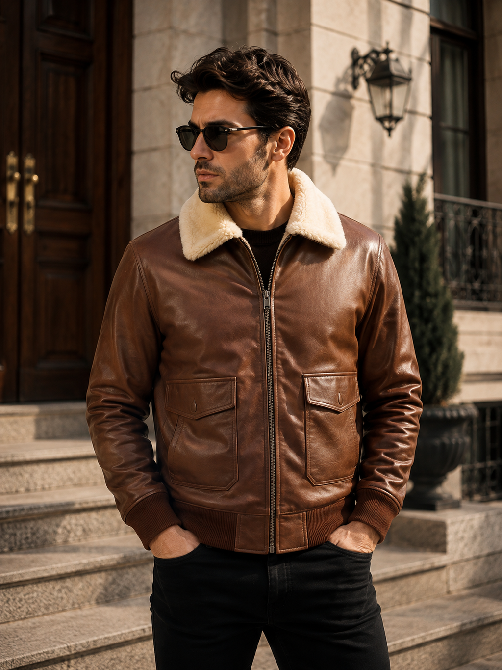 Men’s Premium Leather Aviator Bomber Jacket