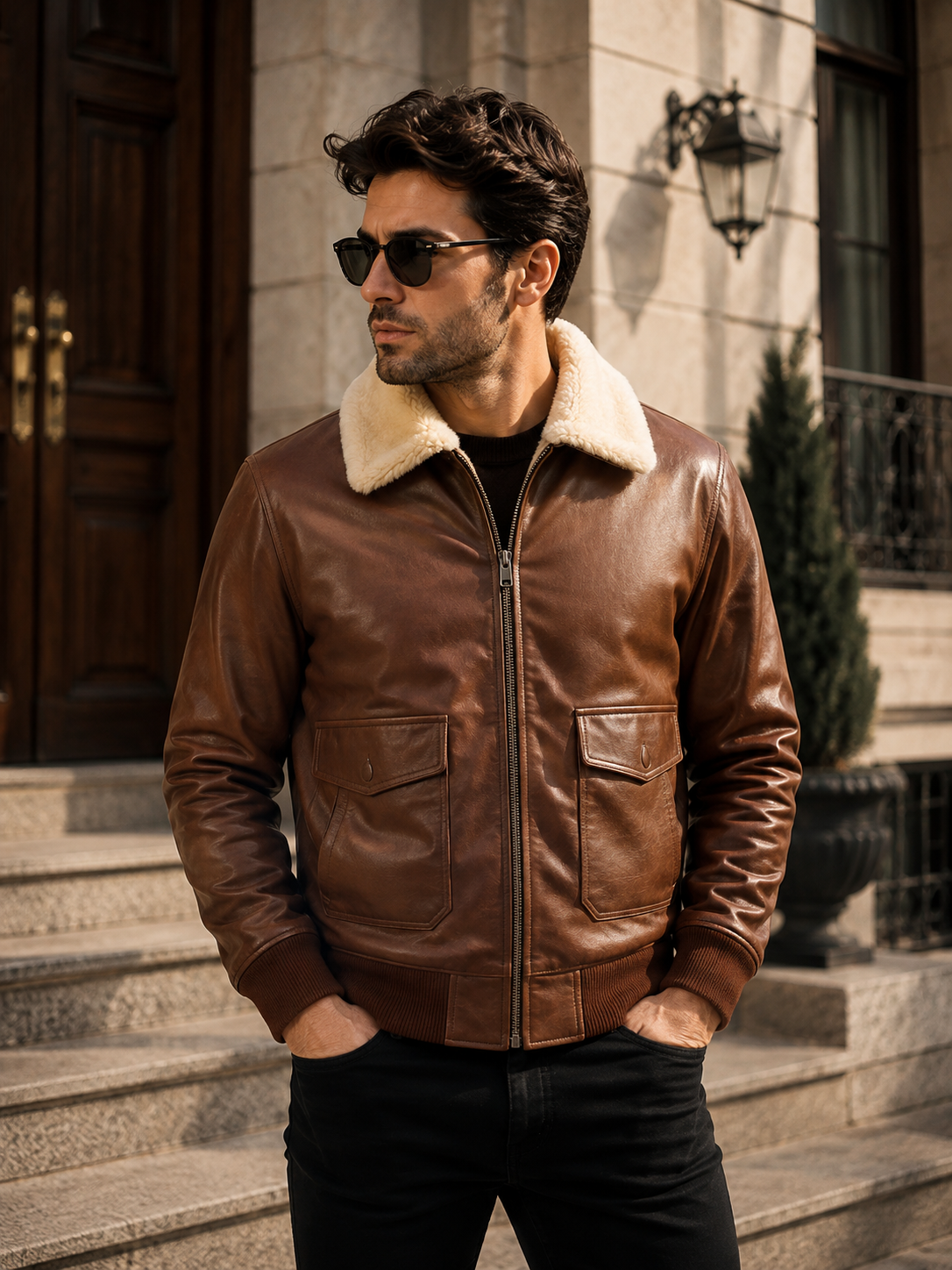Men’s Premium Leather Aviator Bomber Jacket