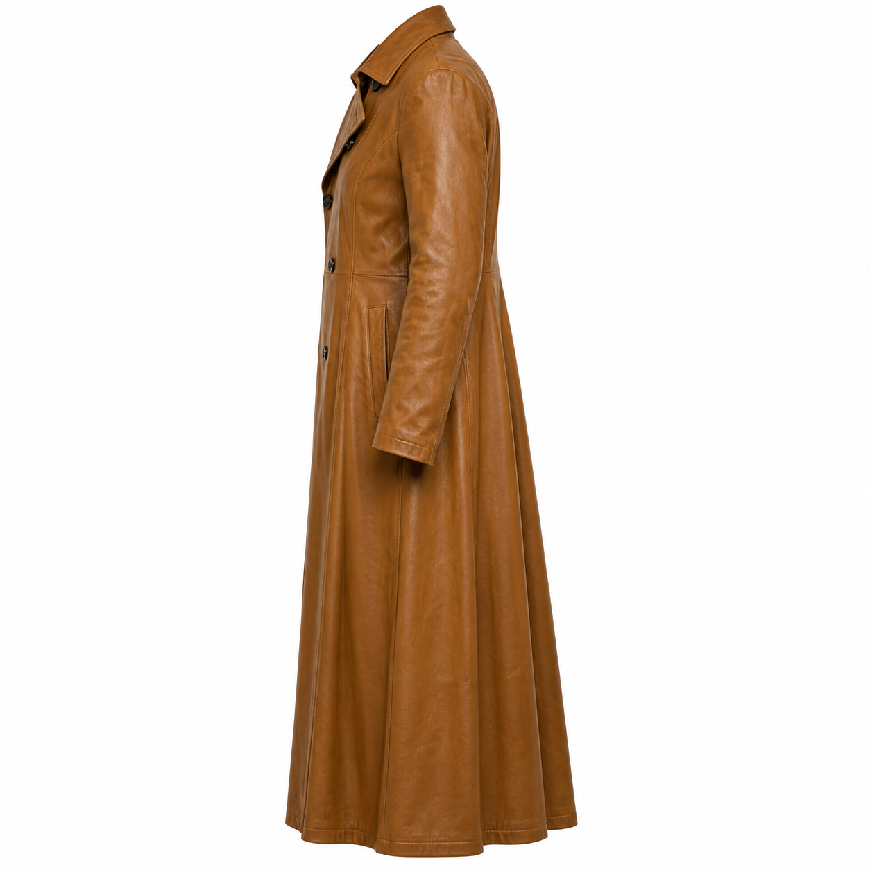 Full-Length Double-Breasted Leather Duster Trench Coat