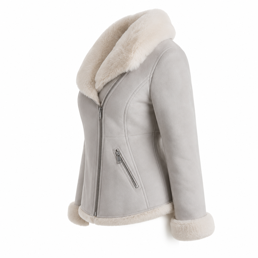 Women's Light Gray Faux Shearling Jacket