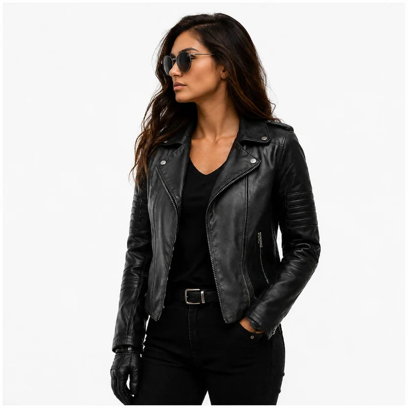 women's black leather jacket
