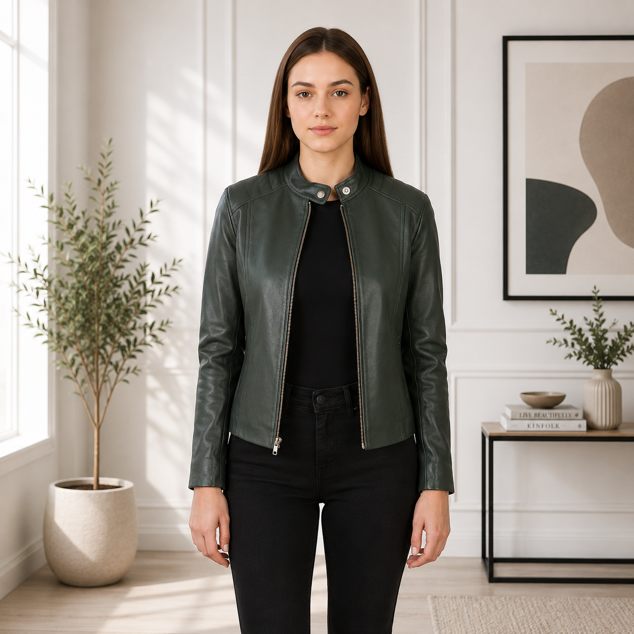 Kelsee Green Leather Biker Jacket