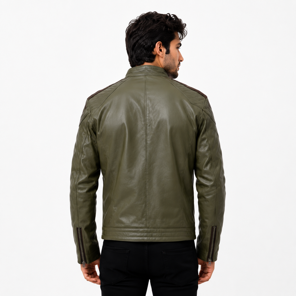 Men's Olive Green Cafe Racer Leather Jacket
