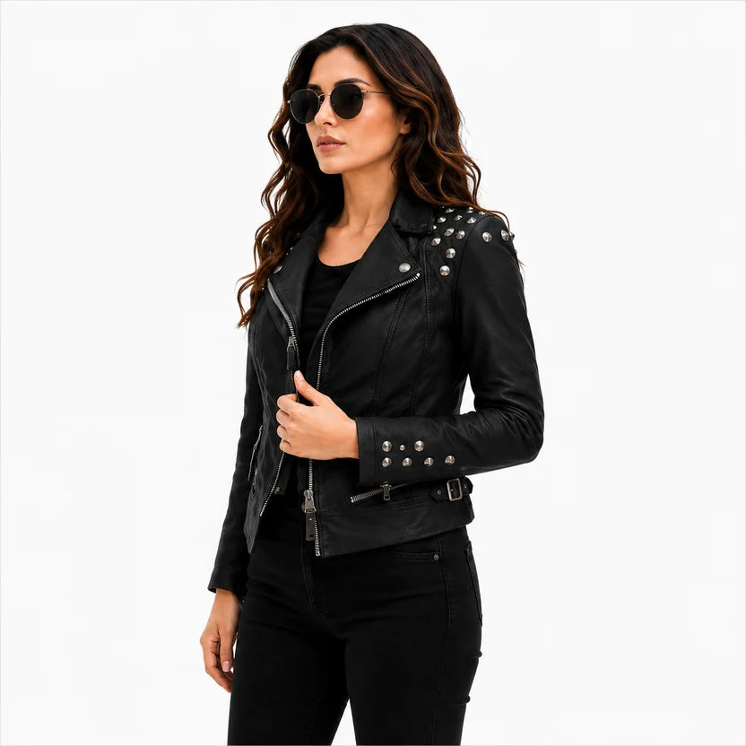 Women's Black Studded Leather Jacket