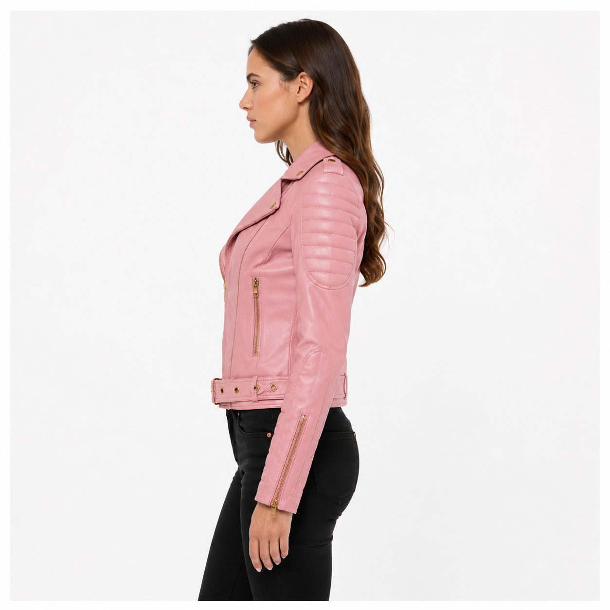 Women's Pink Leather Biker Jacket
