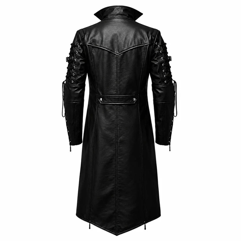 Women's long black gothic leather trench coat