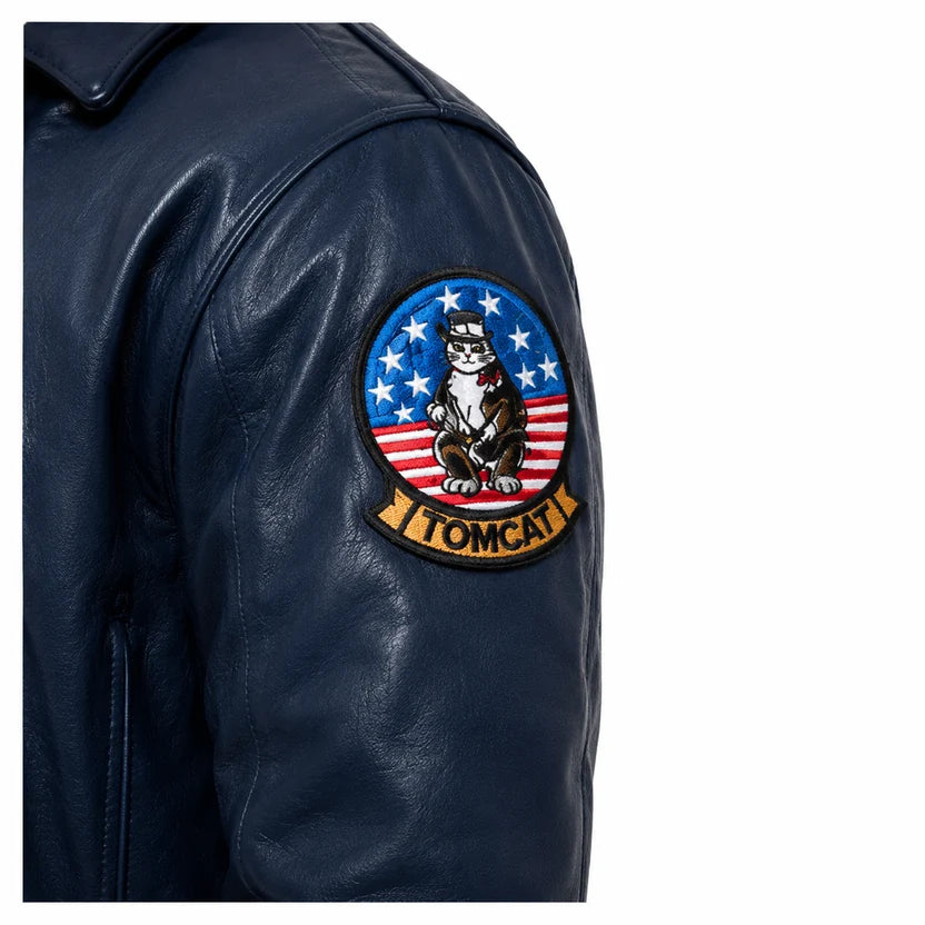 Men's Navy Leather Bomber Jacket