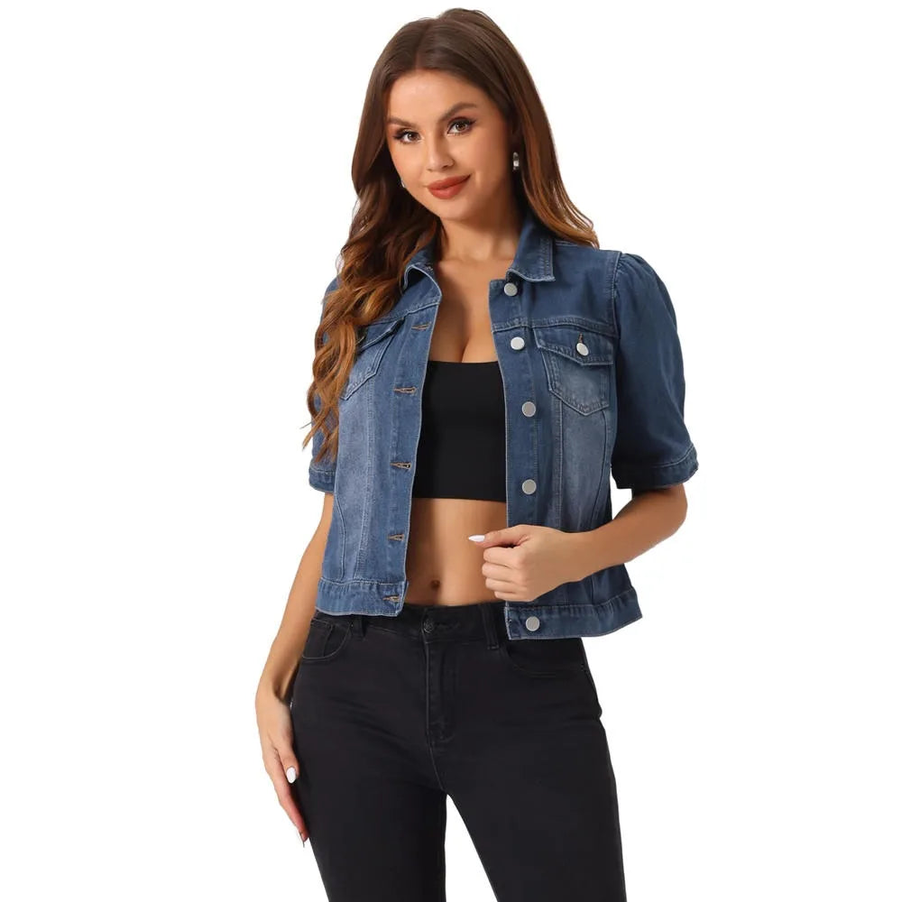 Half sleeves crop Denim Jacket