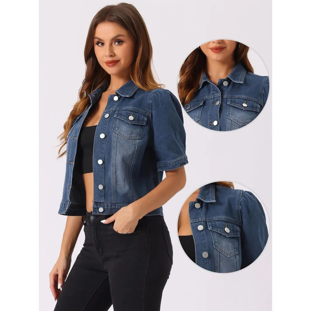 Half sleeves crop Denim Jacket