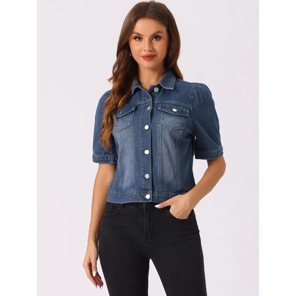 Half sleeves crop Denim Jacket