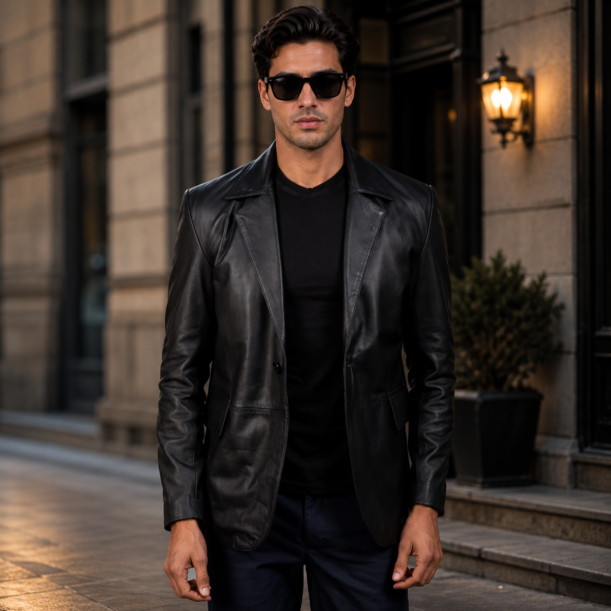 Daron Black Leather Blazer