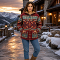 Women's Burgundy Aztec Shacket Western Winter Outfit