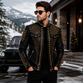 Men's Black Leather Studded Rockstar Jacket