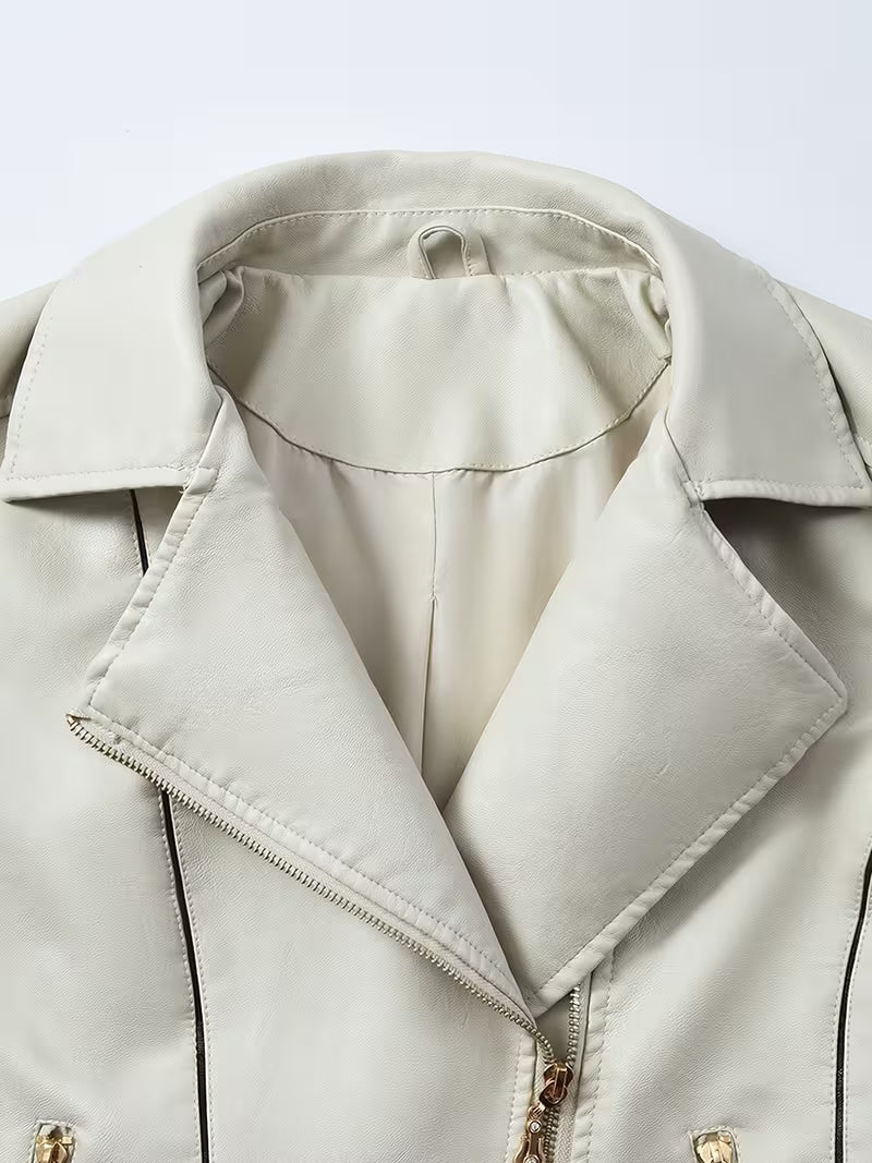 Faux-Leather Asymmetric Biker Jacket