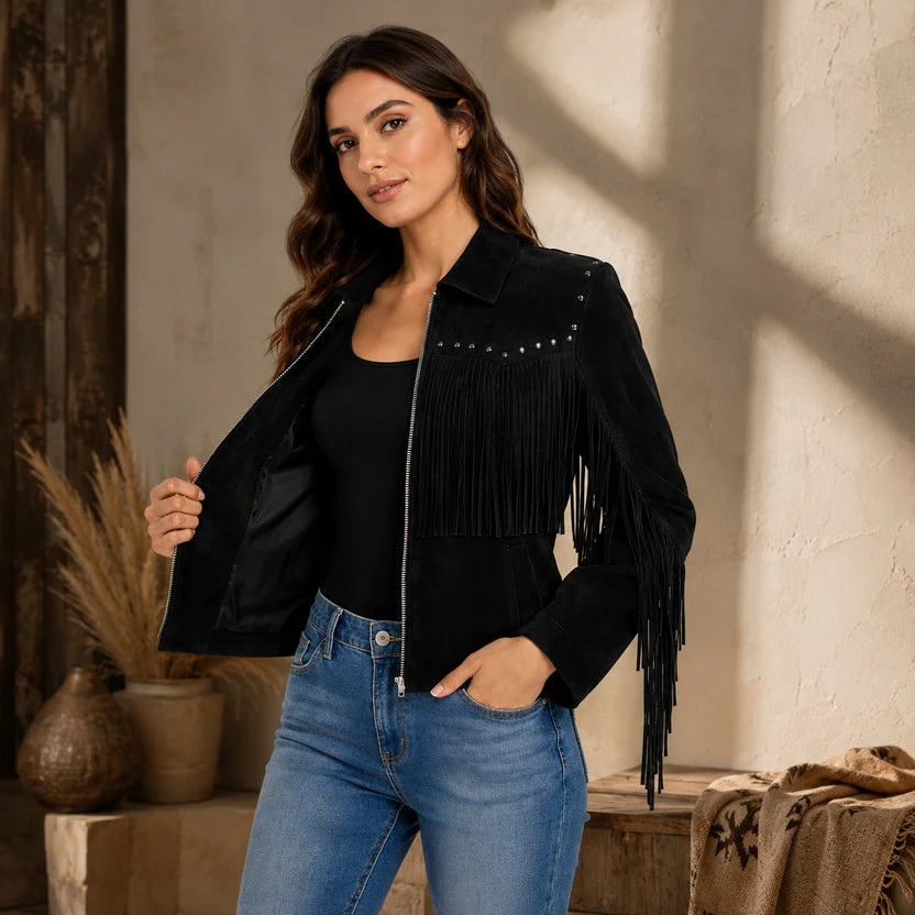Women's Pink Suede Fringe Jacket