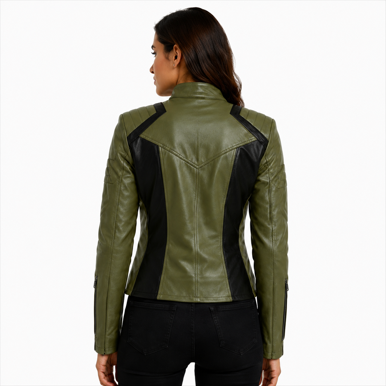 Women's Olive Green Cafe Racer Leather