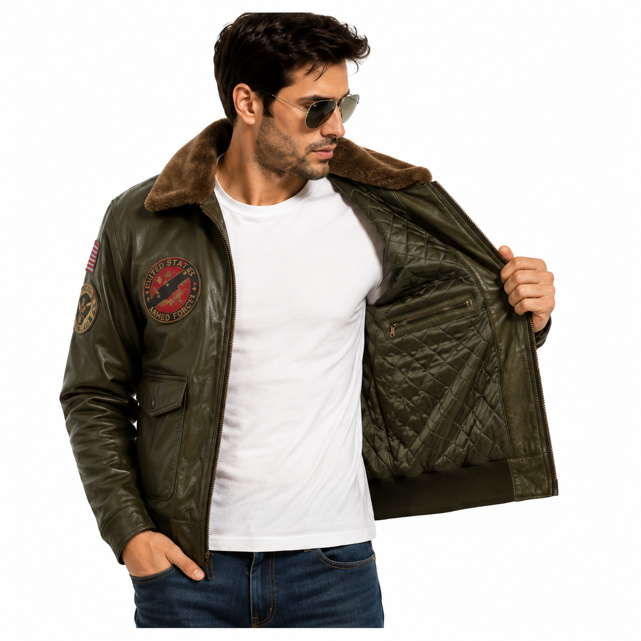 Men's Olive Green G-1 Aviator Leather Flight Jacket