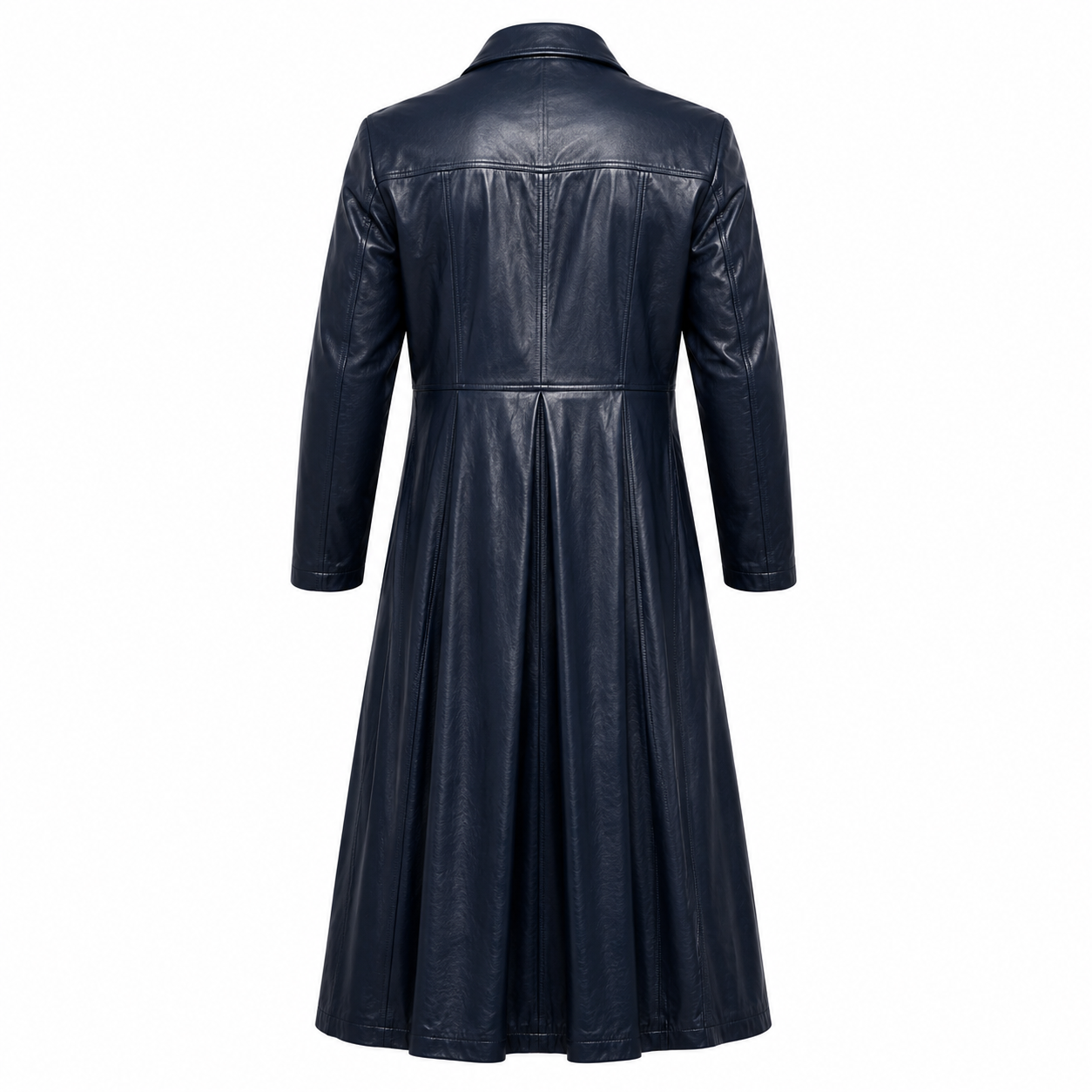 Full-Length Double-Breasted Leather Duster Trench Coat