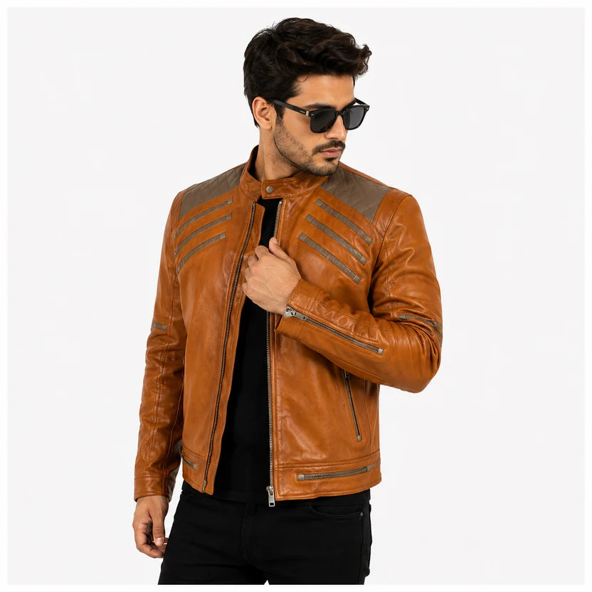 Cognac Michael Jackson Inspired Leather Jacket