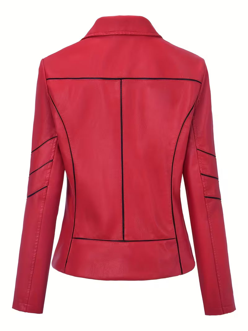 Faux-Leather Asymmetric Biker Jacket