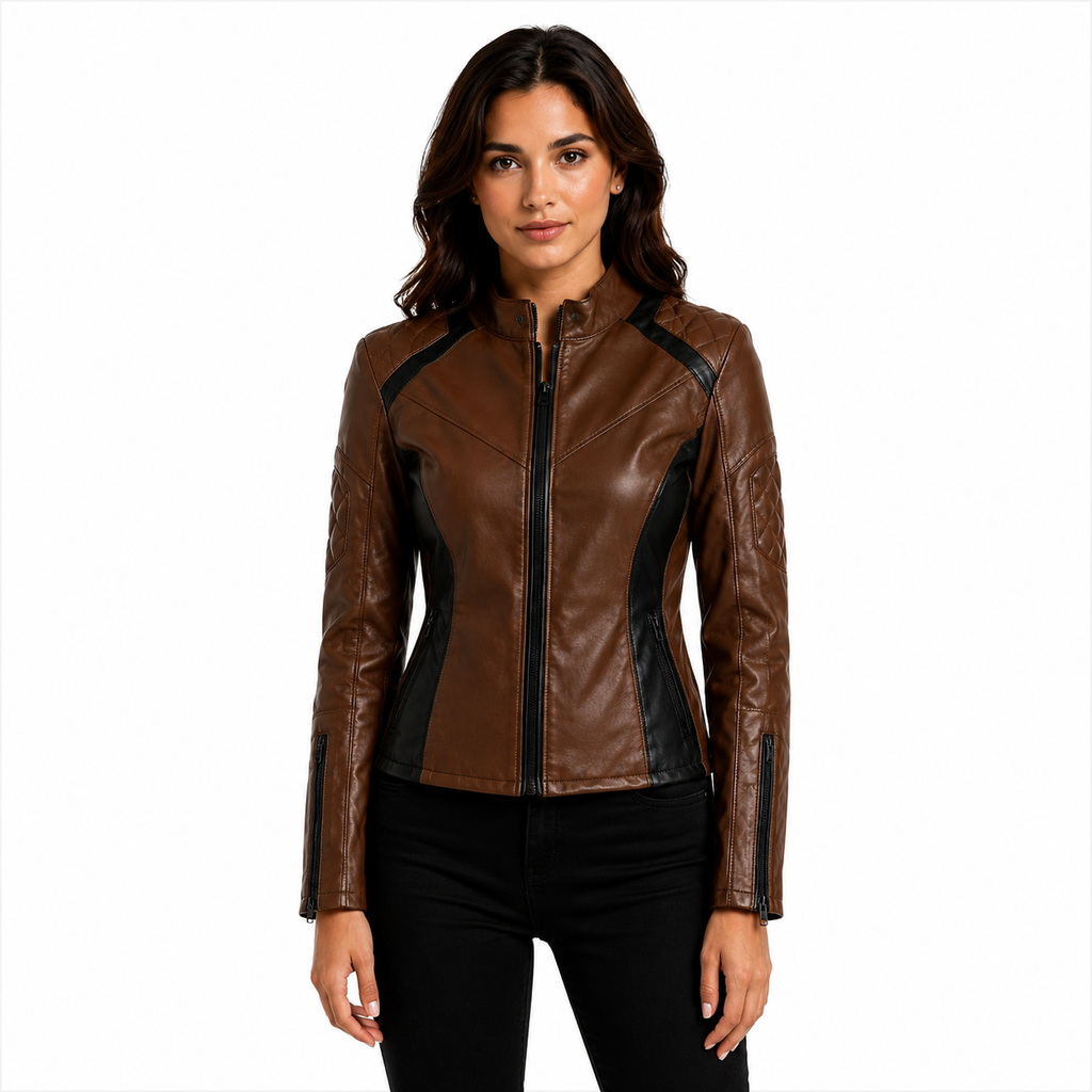 Women's Brown Cafe Racer Leather Jacket