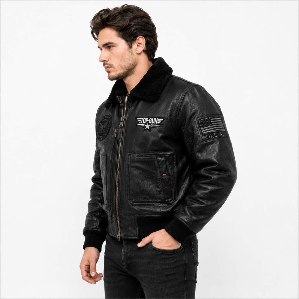 Men's Black Top Gun G-1 Flight Leather Jacket